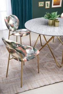 MASA DINING BONELLO, CU EFECT DE MARMURA GRI DESCHIS/AURIU ANTICHIZAT, 120 CM, DIN MDF SI METAL, STIL MODERN - Img 4