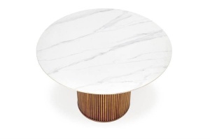 MASA DINING BRUNO, CU ASPECT DE MARMURA ALBA/NUC, 120 CM, BLAT DIN CERAMICA SI PICIOR DIN LEMN MASIV, STIL MODERN - Img 3
