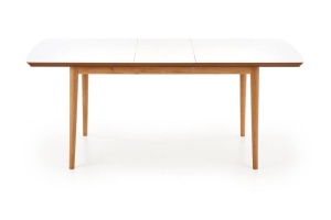 MASA DINING EXTENSIBILA BRADLEY, ALB/STEJAR LEFKAS, 140/185 CM, BLAT DIN MDF SI PICIOARE DIN LEMN MASIV, STIL CLASIC - Img 6
