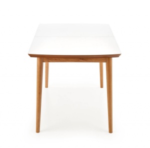 MASA DINING EXTENSIBILA BRADLEY, ALB/STEJAR LEFKAS, 140/185 CM, BLAT DIN MDF SI PICIOARE DIN LEMN MASIV, STIL CLASIC - Img 8