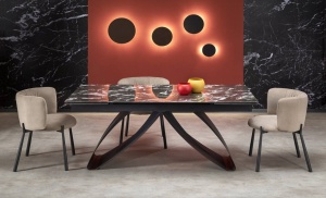 MASA DINING EXTENSIBILA HILARIO, 180 CM, EFECT DE MARMURA NEAGRA/NEGRU, DIN MARMURA SI METAL, STIL MODERN