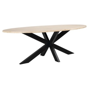 MASA DINING OVALA AVALON, 230 CM, BEJ/NEGRU, DIN TRAVERTIN SI METAL, RICHMOND INTERIORS