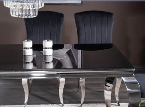 MASA DINING PRINCE, NEGRU/CROM, 150 CM, BLAT DIN STICLA SECURIZATA SI PICIOARE DIN METAL, STIL MODERN - Img 3
