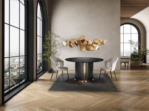 MASA DINING ROTUNDA, ZOLO 135CM, MDF, METAL SI BLAT DIN MARMURA, DESIGN MODERN, SCHULLER - Img 3