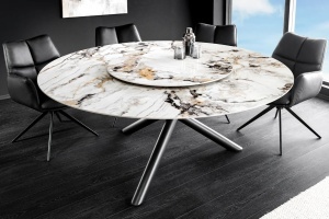 MASA DINING, SPIN 150CM, CU FARFURIE DETASABILA, METAL, STICLA/CERAMICA, MARMURA MULTICOLOR/ALBA, ARTIM GROUP SELECTION