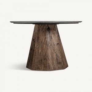 MASA DINING WALDING, MARO SI NEGRU, REF. 33381, PRELUCRATA MANUAL, CONFECTIONATA DIN LEMN DE TEC RECICLAT SI MARMURA, STIL SCANDINAV