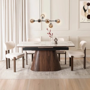 MASA EXTENSIBILA 160-200CM, ARTIM MEBLE, REALIZATA DIN METAL, LEMN SI MDF, MARMURA, CULOARE ALB/NUC, STIL MODERN - Img 6