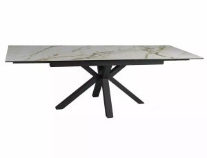 MASA EXTENSIBILA COLUMBUS, EFECT DE MARMURA ALBA/NEGRU MAT, 160/240 CM, DIN STICLA SECURIZATA, CERAMICA SI METAL, STIL MODERN - Img 2