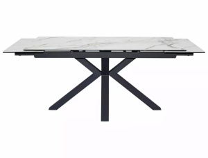 MASA EXTENSIBILA COLUMBUS, EFECT DE MARMURA ALBA/NEGRU MAT, 160/240 CM, DIN STICLA SECURIZATA, CERAMICA SI METAL, STIL MODERN - Img 6