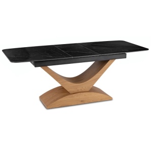 MASA EXTENSIBILA DOLCE, ARTIM MEBLE 160/200CM, BLAT DIN CERAMICA SI FURNIR, CULOARE MARMURA NEAGRA/STEJAR, STIL MODERN - Img 7