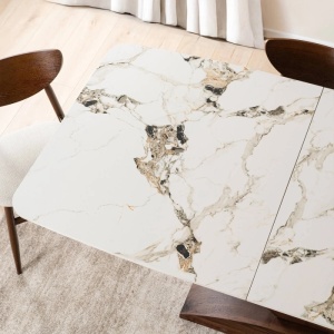 MASA EXTENSIBILA DOLCE, ARTIM MEBLE 160/200CM, BLAT DIN CERAMICA SI FURNIR, CULOARE MARMURA ALBA/NUC, STIL MODERN - Img 5