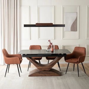 MASA EXTENSIBILA DOLCE, ARTIM MEBLE 160/200CM, BLAT DIN CERAMICA SI FURNIR, CULOARE MARMURA NEAGRA/NUC, STIL MODERN - Img 6