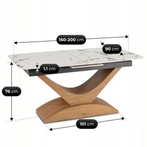 MASA EXTENSIBILA DOLCE, ARTIM MEBLE 160/200CM, BLAT DIN CERAMICA SI FURNIR, CULOARE MARMURA ALBA/STEJAR, STIL MODERN - Img 10