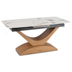 MASA EXTENSIBILA DOLCE, ARTIM MEBLE 160/200CM, BLAT DIN CERAMICA SI FURNIR, CULOARE MARMURA ALBA/STEJAR, STIL MODERN - Img 11