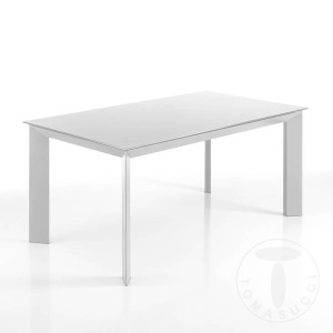 MASA EXTENSIBILA ELEGANTA 160/220CM, BLADE WHITE COD 2672, STIL MODERN, REALIZATA DIN METAL SI STICLA