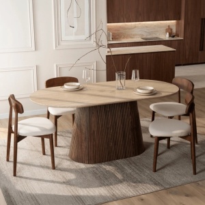 MASA OVALA 180CM, ARTIM MEBLE, REALIZATA DIN MDF, CULOARE TRAVERTIN/NUC, STIL MODERN - Img 2