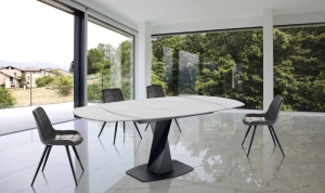 MASA SUFRAGERIE EXTENSIBILA 105/165CM, TWISTED MARBLE, COD 5536, STIL MODERN, REALIZAT DIN METAL SI CERAMICA - Img 3