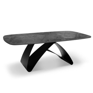 MASUTA DE CAFEA BENTLEY, EFECT DE PIATRA GRI/NEGRU, 110 CM, BLAT DIN CERAMICA SI PICIOARE DIN METAL, STIL MODERN