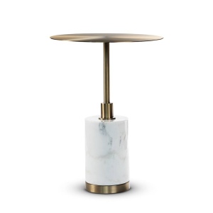 MASUTA DE CAFEA CALICE, EFECT DE MARMURA ALBA/AURIU MAT, 45 CM, DIN METAL SI MARMURA, STIL MODERN - Img 2