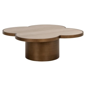 MASUTA DE CAFEA CLOVER, 213233, CONFECTIONATA DIN METAL, LEMN RECICLAT SI TRAVERTIN CERAMIC, BEJ, STIL MODERN