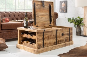 MASUTA DE CAFEA, CU MINIBAR, BODEGA 100CM, LEMN MASIV, COD 39814, STIL VINTAGE - Img 3