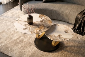 MASUTA DE CAFEA DEOSEBITA, RINGS 220CM, REALIZATA DIN CERAMICA SI METAL, CULOARE MARMURA/AURIU, INVICTA INTERIOR - Img 8