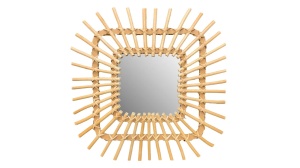 OGLINDA BAIE REA BOHO QDJ071, 45x45CM, NATURAL, DIN STICLA SI LEMN, CALITATE SUPERIOARA