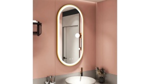 OGLINDA BAIE REA OVL, CU LED, 50x100CM, AURIU PERIAT, DIN STICLA, CALITATE SUPERIOARA - Img 5