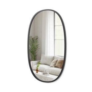 OGLINDA DE PERETE OVALA HUB, NEAGRA, 91X61 CM, RAMA DIN CAUCIUC, STIL MODERN, B2 - Img 3