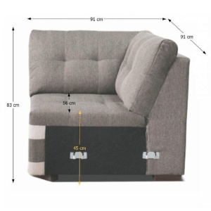 PARTEA DE COLT RUBA, GRI INCHIS SI CREM, DIN TEXTIL INARI, (IxAxh): 91x91x83 cm , STIL MODERN, TK - Img 2