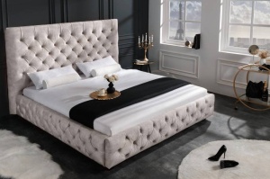 PAT DEOSEBIT, PARIS 160X200, DIN LEMN MASIV SI CATIFEA DE CULOARE CHAMPAGNE, STIL CHESTERFIELD