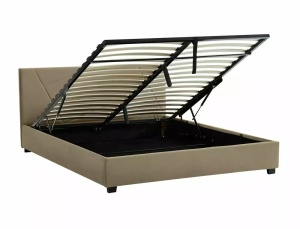 PAT DORMITOR COLUMBIA, CU SPATIU DE DEPOZITARE, 140 CM, BEJ BLUVEL 28, TAPITERIE DIN CATIFEA, STIL MODERN - Img 8