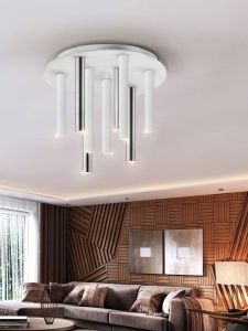 PLAFONIERA VARAS, 42CM, ALB MAT/CROM/OPAL, DIN METAL SI ACRIL, STIL MODERN