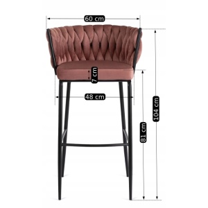 SCAUN BAR, ARTIM MEBLE, REALIZAT DIN CATIFEA SI METAL, CULOARE ROZ/NEGRU, STIL MODERN - Img 6
