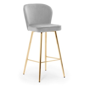 SCAUN DE BAR AINE, 70 CM, GRI/AURIU, TAPITERIE DIN CATIFEA SI PICIOARE DIN METAL, STIL MODERN