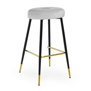 SCAUN DE BAR CONSU, 60 CM, GRI/NEGRU/AURIU, TAPITERIE DIN CATIFEA SI PICIOARE DIN METAL, STIL MODERN