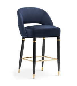 SCAUN DE BAR DIVA, 60 CM, BLEUMARIN/NEGRU/AURIU, TAPITERIE DIN CATIFEA SI PICIOARE DIN METAL, STIL MODERN, ATR