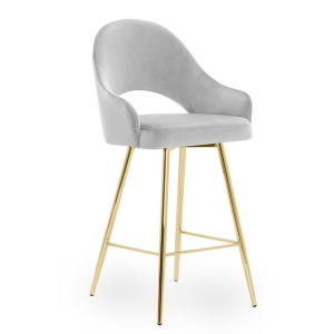 SCAUN DE BAR GODA, 60 CM, GRI/AURIU, TAPITERIE DIN CATIFEA SI PICIOARE DIN METAL, STIL MODERN