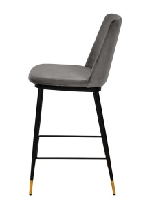 SCAUN DE BAR GRI INCHIS, CU TAPITERIE DIN CATIFEA SI METAL, DIEGO 65, STIL MODERN - Img 3