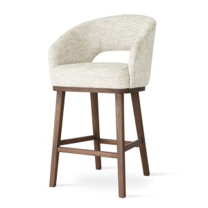 SCAUN DE BAR, INES SUPREME WOOD M 60 CM, CREM/NUC, TAPITERIE DIN TEXTIL, SPUMA, ARCURI, LEMN DE FAG, STIL MODERN