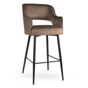 SCAUN DE BAR MERCY SUPREME, 60 CM, BEJ INCHIS/NEGRU, TAPITERIE DIN CATIFEA SI PICIOARE DIN METAL, STIL MODERN