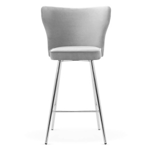 SCAUN DE BAR MODENA, 70 CM, GRI/CROM, TAPITERIE DIN CATIFEA SI PICIOARE DIN METAL, STIL MODERN