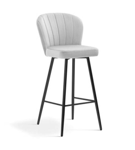 SCAUN DE BAR SHELLY, 70 CM, GRI/NEGRU, TAPITERIE DIN CATIFEA SI PICIOARE DIN METAL, STIL MODERN