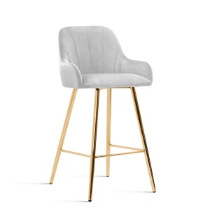SCAUN DE BAR TULIP, 60 CM, GRI/AURIU, TAPITERIE DIN CATIFEA SI PICIOARE DIN METAL, STIL MODERN,