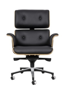 SCAUN DE BIROU DE LUX, ARTIM LOUNGE BUSINESS, REALIZAT PIELE NATURALA ITALIANA SI LEMN, CULOARE NEGRU/NUC, STIL EAMES - Img 6