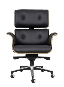 SCAUN DE BIROU LOUNGE BUSINESS, NEGRU/NUC, PIELE NATURALA SI LEMN DE NUC, STIL MODERN, B2 - Img 2