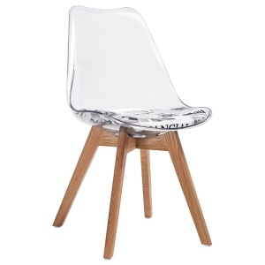 SCAUN DIN POLICARBONAT CU PICIOARE DIN LEMN DE STEJAR NORDIC CLEAR STIL MODERN B2