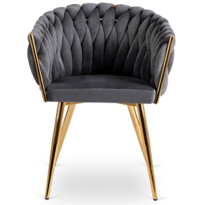 SCAUN DINING, ARTIM MEBLE, REALIZAT DIN METAL SI CATIFEA, CULOARE GRI/AURIE, STIL MODERN - Img 2