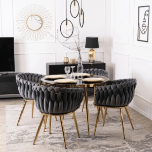 SCAUN DINING, ARTIM MEBLE, REALIZAT DIN METAL SI CATIFEA, CULOARE GRI/AURIE, STIL MODERN - Img 5