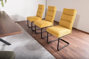 SCAUN DINING BERRY, GALBEN CURRY 68/NEGRU MAT, TAPITERIE DIN STOFA SI PICIOARE DIN METAL, STIL MODERN, SIGNAL - Img 2
